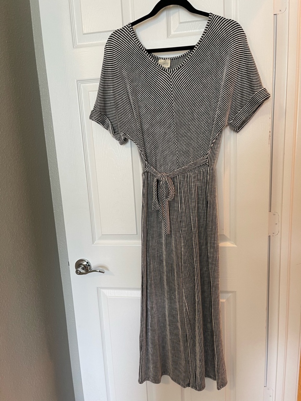 Caution To The Wind Black & White Striped Jumpsuit with Tie Waist